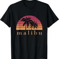 Malibu Sunset Beach Vintage Retro T-Shirt S juoda