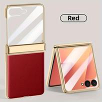 For Samsung Galaxy Z Flip 7 6 Flip7 Flip6 Phone Case with Screen Protector & Hinge Protection PU Leather Plating Frame Cover Galaxy Z Flip6