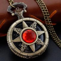 Magic Ruby Pentagram Quartz Pocket Watch Vintage Gentleman Style Series Necklace Pendant Clock Commemorative Gift bronza