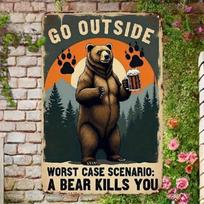 Metal Wall Art Bear Camping Sign Man Cave Bar Gift black