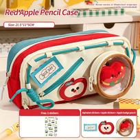 Miniso Premium Apple/burger/milk Tea Pencil Case, Large-capacity Kawaii Food-themed Design, Burger and Apple, Retro Contrasting Colors 23*11*7cm