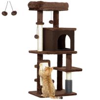 Katės draskyklė 104 cm su platformomis, stulpas su šepetėliu, kabantys kamuoliukai ir draskymo kilimėlis, rudos spalvos 44 x 34 x 104 cm