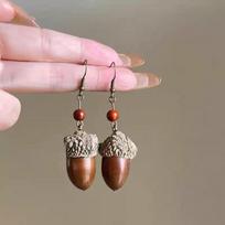 Vintage Wooden Plant Earring For Women Creative Natural Plant Dried Fruits Drop Earrings Ethnic Jewelry beige