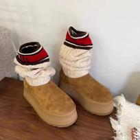 Fur integrated snow boots tall tube wool tube winter women's 2023 new muffin thick bottom heightening boots women's tide 35 kaštoninė