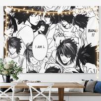 New Hot Japanese Anime Death Note Print Tapestry Wall Hanging Poster Bedroom Backdrop Wall Art Home Decor 74x94cm(29x37in) black