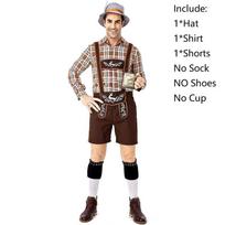 Klasikiniai vokiški Oktoberfest drabužiai vyrams, šviesiai rudos spalvos su elnio raštu, chaki spalvos languotas komplektas šventėms M black