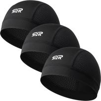 3-Pack Breathable Mesh Skull Cap Sweat Control Helmet Liner | Lightweight Quick Dry Cooling Sports Cycling Motorcycle Hard Hat Liner for Men Women One Size black