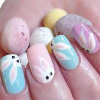 24pcs Square Press On Nail with Rabbit Pattern Short Artificial Nail Full Cover False Nail Manicure Nail Art for Women 1 white