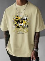Summer New Cartoon Bee Print Tshirts For Men Casual Round Neck Short Sleeve Tees Fashion Gift Street Trend Tshirts Men Clothing S black