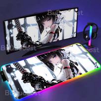 Kawaii Anime Sword Girl RGB Mouse Pad Large Gaming Mouse Pad Large Game Accessories Computer Keyboard Pad XXL 400x900mm Desk Mat RGB600x300x3mm black