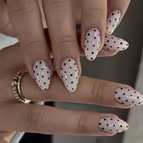 Black Polkas Dot Press On Nail Set of 24Pieces Oval False Nail User Friendly ABS Build Quick Wear For Busy Women 1 gray