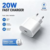 20W PD USB C Fast Charger EU Plug Type C Power Adapter Quick Charging Block For iPhone 17 16 15 14 13 12 11 iPad AirPods balta