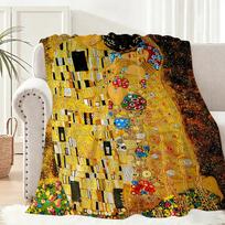 Gustav Klimt Oil Painting Throw Lightweight 240g Flannel Blanket Soft Skin-friendly for Summer Cooling 75x100cm (30x40inch) yellow