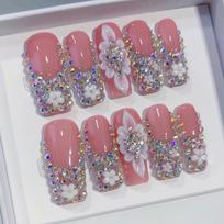 Elegant Handmade Press-On Duckbill Trapezoid Nails – European and American Trend, High-End Feel Medium gray