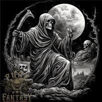 26 Grim Reaper With a Full Moon and Skulls Mens Cotton T-Shirt Tee Top Unisex T-Shirt M gray