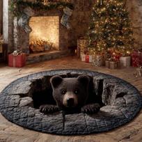 3D Lokio Urvo Kilimas Realistiškas Rudojo Lokio Apvalus Kilimas su Akmens Tekstūra Nuotykių Kupinas ir Meninis Grindų Elementas Gamtai Mėgstantiems 60cmx60cm black