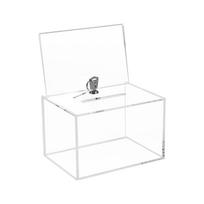 Acrylic Donation Box with Lock Clear Ballot Box Sign Holder Portable Suggestion Storage Container Raffle 16x11.5x10cm gryna