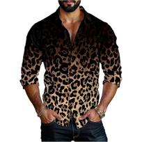 Vyriški madingi kasdieniai kvėpuojantys ilgomis rankovėmis marškiniai su 3D leopardo raštu XL juoda