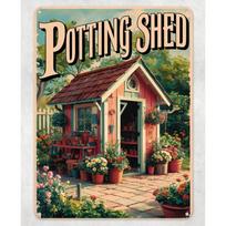 Vintage Potting Shed Garden Flowers Tin Sign - Metal Wall Poster, Ideal for Shed, Home & Man Cave 20x30cm（7.8x11.8inch） beige