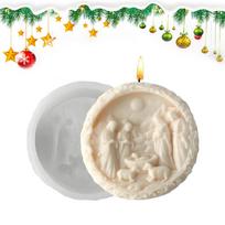 Nativity Mold Jesus Born Fondant Moulds Easy Release 3D Round Craft Silicone Christmas Mold For Soap Candle Baking Plaster Resin