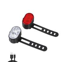 2PCS USB Rechargeable LED Bicycle Front Headlight Rear Tail Safety Light Kits Set 2pcs kit gray