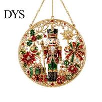 Christmas Tree Hanging Accessories Rhinestone Painting Suncatcher Kit, Round DIY Decor Plastic Baubles for Home, Craft Pendant Holiday Party C beige