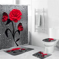 3D Rose vandeniui atsparus dušo užuolaidų rinkinys tualeto užvalkalo kilimėlis neslystantis vonios kilimėlis vonios kambario Valentino dienos kalėdinis dekoras 4 vnt.