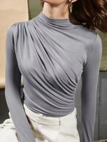 Spring/Autumn Solid Color Elegant Semi-High Neck Slimming Versatile Top S tamsios kavos spalvos