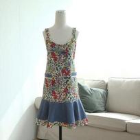 Flower Flare Cotton Apron - 2 colors Deep pink