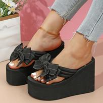 Bowknot Decor Platform Flip Flops for Women Fashion Thick Bottom Wedges Sandals Woman Summer 2026 Super High Heel Beach Slippers 41 juoda