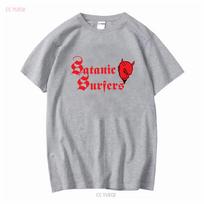 Satanic Surfers Devil Logo T Shirt Vintage Washed Designer Clothes Breathable Versatile Stretched Fashion Slightly Graphic S gray