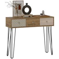 Console table with 3 drawers, narrow entrance table with steel hairpin legs, 90 x 30 x 75 cm, brown 90 x 30 x 75 cm