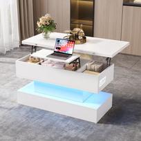 100*50*51.5cm Kavos staliukas su elektros lizdu, USB-C ir USB įkrovimo prievadais, LED, pakeliamas, aukščio reguliuojamas sofa, šoninis ir valgomojo stalas su laikymo vieta, baltas 100 x 50 x 51.5 cm balta