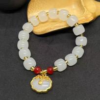 Safe lock Jade Hare Fashion Chinese Long Life Lock Beauty Jade Vintage Bracelet Jade Hare Bracelet Girl High Appearance Level Bracelet Gift Red Long Life Lock gray