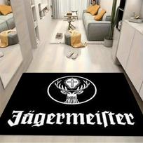 Jagermeister Deer Logo Black Background Print Area Rug Vintage Bar Non Slip Rectangular Floor Mat Man Cave Gaming Room Living Bedroom Home Decor Rug 40x60cm( 15x23in ) white