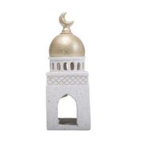 Ramadan Resin Art Statue Islamic Mosque Cultural Ornament Handcrafted Mosque Models Tower Decoration for Eid Home Office Ramadan Mubarak Gift D white
