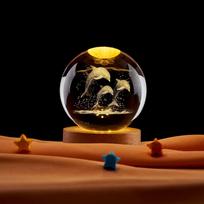 Three Dolphins 3D Crystal Ball Music Box Lamp Gift