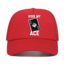 Funny Poker Kiss My Ace Poker Card Spades baseball cap Fashion adult Adjustable mesh breathable visor Trucker Hat Adjustable red