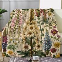 Cozy Vintage Floral Flannel Throw Blanket-Soft & Warm, Red Polyester, Perfect for Couch, Bed, Car, Office, Camping | All-Season Gift, Multipurpose Bla 75X95CM beige