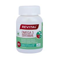 Revital Omega 3 Vegetarian 1000mg Flaxseed Oil Capsules Plant-Powered Heart Brain Joint Support 60 capsules white