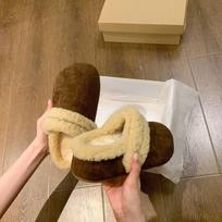 Retro Ken Mao Mao shoes autumn and winter warm plush bag head slippers Bo new heightening snow cotton slippers 35 brown