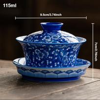 Porcelain Gaiwan Blue and White Plum Tea Tureen Blossom Sancai Chinese Kungfu Teacup Infuser Tea Bowl Household Kitchen Teaware blue