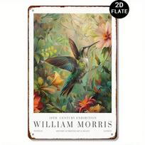 Vintage William Morris Metal Poster Hummingbird Flowers Wall Art Home Decor beige