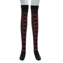 Women's Halloween Over The Knee Socks Skeleton Pattern Bat Print Sheer Stretchy Stockings Hosiery for Costume Party black
