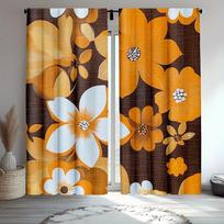Set Of 2 Retro Hippie Curtains Groovy Flower Power Botanical Drapes Bedroom Living Room Curtain For Sitting Made Polyester W100*H70(CM)-Hooks&2PCS white
