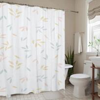 Pastel Leaves Pattern Shower Curtain - Polyester, Ultra-Wide Non-Perforated Rings, Digital Print For Spring Bathroom Decor W60H190(CM)-1 Pcs gray