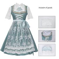 Women's Oktoberfest Costume Dress with Lace, Retro Bavarian for Stage Performance and Party L žalia