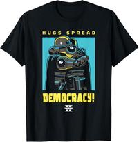 Helldivers 2 PlayStation Video Game Hugs Spread Democracy Unisex T‑Shirt XXXL blue
