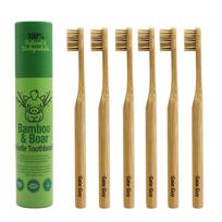Natural bristle bamboo toothbrush (nylon-free) - 100% biodegradable, boar bristles, bamboo handle, zero waste - 6-pack beige