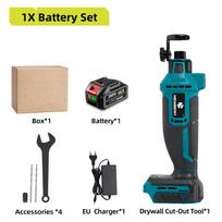 NEWBENY bešepetis gipso kartono iškirpimo įrankis 3 pavarų belaidis pjovimas medienos gipso kartono lakštinio medžio įrankiai, skirti Makita 18V-21V baterijai 1xBattery-EU Plug